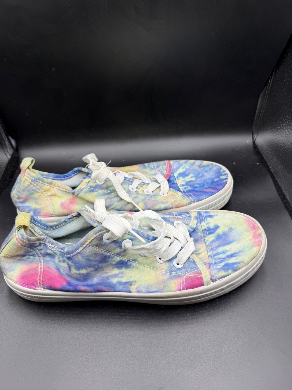Tie-Dye Canvas Lace-Up Sneakers - Pastel Multi
